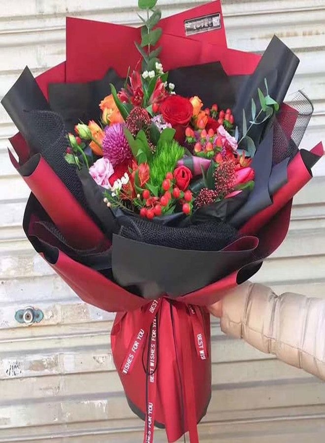Dodxiaobeul 20 Sheets Black/Wine Red Waterproof Wrapping Flower Paper,Florist Supplies Bouquet Paper,Floral Wrapping Paper Sheets Frosted Bouquet Packaging Paper for Wedding Engagement 23 x 23"-Double Color - Image 4